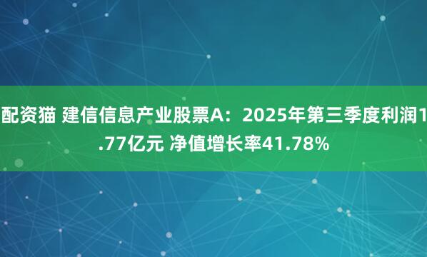 配资猫 建信信息产业股票A：2025年第三季度利润1.77亿元 净值增长率41.78%